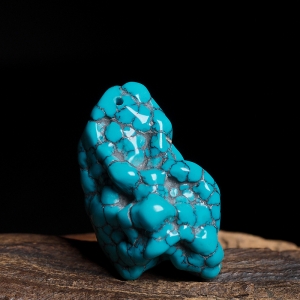 高瓷铁线蓝绿松石随形吊坠