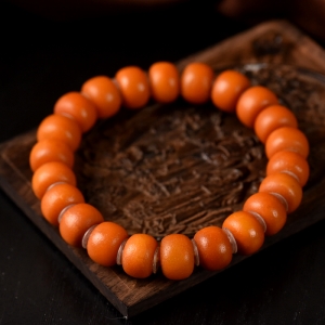 带皮老蜜蜡蜜蜡老形珠单圈手串