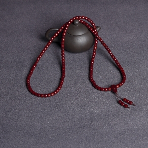 半星鸡血红小叶紫檀桶珠多圈手串