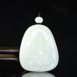 籽料和田白玉黄财神吊坠