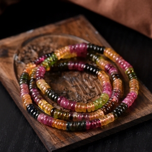 彩虹碧玺隔片珠多圈手串