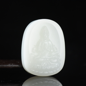 山流水料和田羊脂白玉观音吊坠