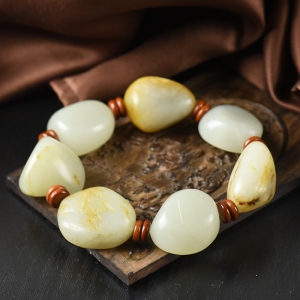 籽料和田玉原石单圈手串