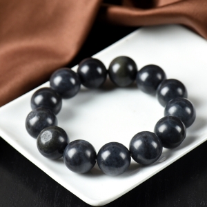 16mm籽料和田玉墨玉单圈手串