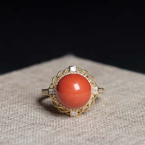 18KMOMO珊瑚圆珠戒指