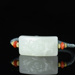 山流水料和田白玉牡丹手绳