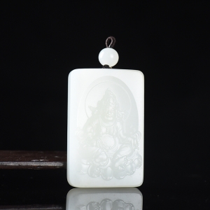 籽料和田白玉黄财神吊坠