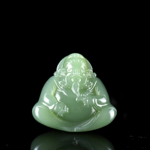 籽料和田碧玉财神吊坠