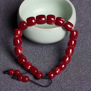 阿卡牛血红珊瑚桶珠单圈手串