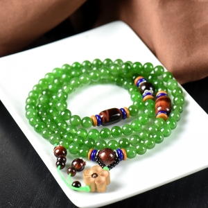 6mm山料和田碧玉阳绿108佛珠