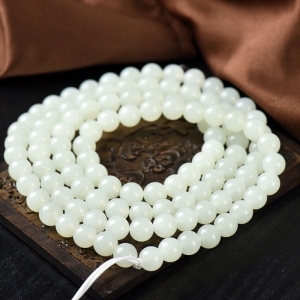 8mm籽料和田白玉108佛珠