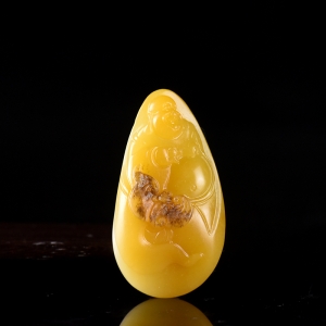 籽料和田玉黄沁弥勒佛吊坠