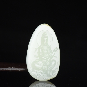 籽料和田白玉观音吊坠