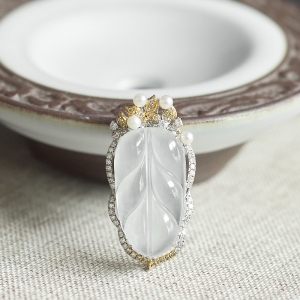 18K冰种翡翠金枝玉叶吊坠