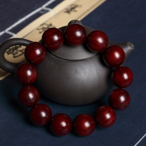 18mm满星鸡血红小叶紫檀单圈手串