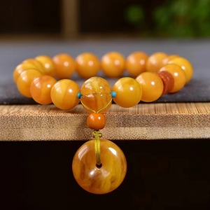 11mm鸡油黄蜜蜡单圈手串