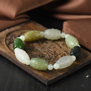 山料和田玉多宝仿古单圈手串