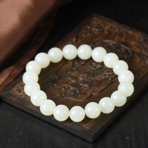 10mm籽料和田白玉单圈手串