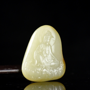 籽料和田白玉观音吊坠