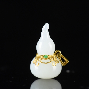 18K籽料和田白玉福禄吊坠