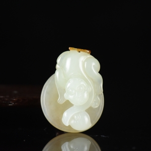 籽料和田白玉猴子吊坠