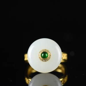 18K籽料和田白玉平安扣戒指