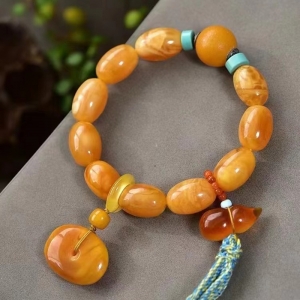 鸡油黄蜜蜡枣珠单圈手串