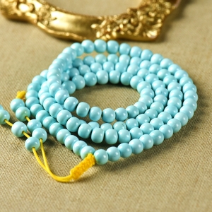 中高瓷蓝色绿松石老形珠108佛珠