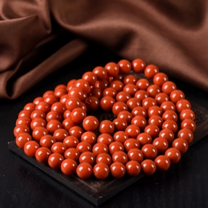 9mm柿子红南红108佛珠