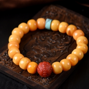 老蜜蜡老形珠单圈手串