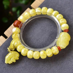 白花蜜蜜蜡老形珠单圈手串