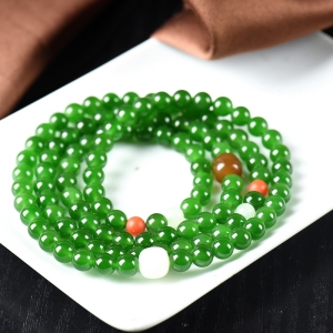 6mm山料和田碧玉冰底菠菜绿108佛珠