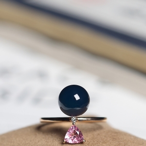 18K天空蓝多米蓝珀戒指