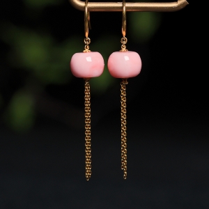 18KMOMO珊瑚鼓珠耳环