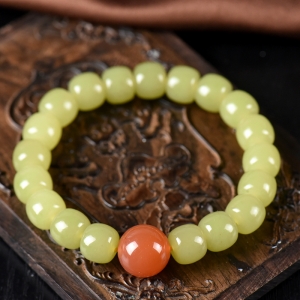 山料和田黄玉老形珠单圈手串