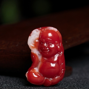 阿卡牛血红珊瑚弥勒佛吊坠