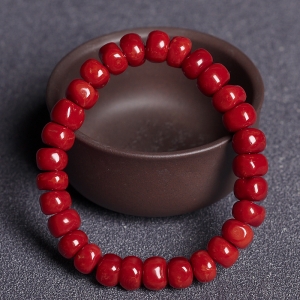 沙丁牛血红珊瑚鼓珠单圈手串