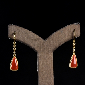 18K锦红南红水滴耳坠