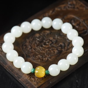 10mm籽料和田白玉单圈手串