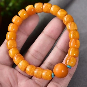 老蜜蜡直切老形珠单圈手串