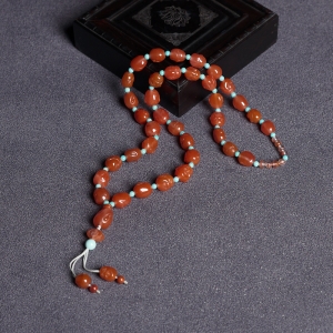 樱桃红南红佛头珠多圈手串