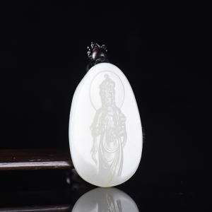 籽料和田白玉观音吊坠