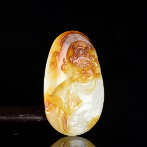 籽料和田白玉黄财神吊坠