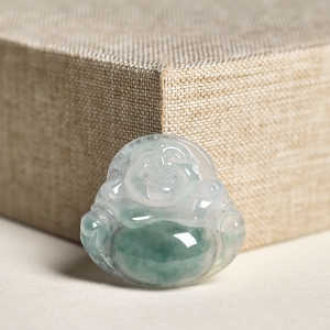 糯冰种飘花翡翠弥勒佛吊坠