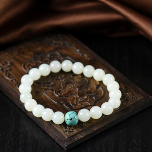 8mm籽料和田白玉单圈手串