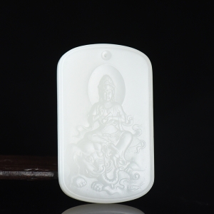 山流水料和田羊脂白玉普贤菩萨吊坠