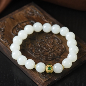 10mm籽料和田白玉单圈手串