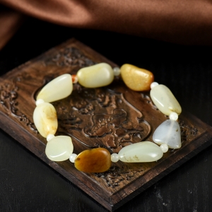 籽料和田玉原石单圈手串