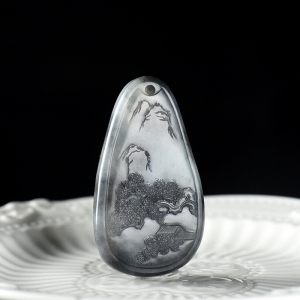 籽料和田玉青花山水吊坠