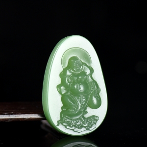 山料和田碧玉弥勒佛吊坠